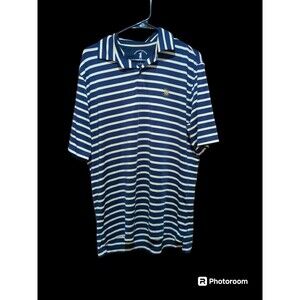 Fairway & Greene Mens Performance Golf Polo Shirt Blue W/ Light Yellow Stripes L